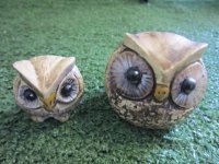 Hand Painted - Statue Owl Stone Set Of 2