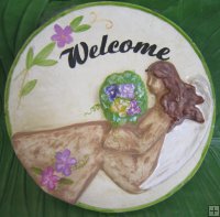 Hand Painted - Plaque Angel Welcome Round