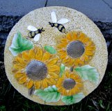 Hand Painted - Plaque Sunflowers With Bees Round Large