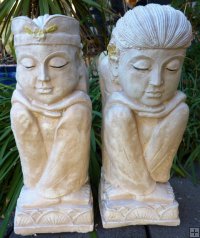 Hand Painted - Statue Balinese Figures Large Set of 2