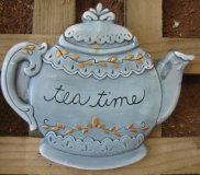 Hand Painted - Plaque Teapot Tea Time