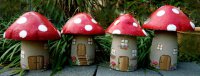 Hand Painted - Statue Mushroom Fairy House Large Set Of 4