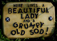 Hand Painted - Plaque Here Lives A Beautiful Lady And A Grumpy Old Sod