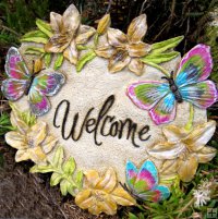 Hand Painted - Plaque Welcome Butterfly Heart Shape