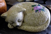 Hand Painted - Statue Cat Sleeping Curled