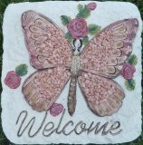 Hand Painted - Plaque Butterfly Welcome Stone Finish