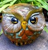 Hand Painted - Statue Owl Squat Small