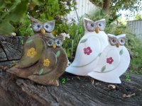 Hand Painted - Statue Owls Modern Set Of 2