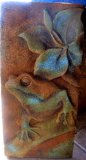 Plaque - Frog With Flower Rectangle Large Verdi Rust