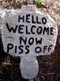 Hand Painted - Plaque Garden Stake Hello Welcome Now Piss Off