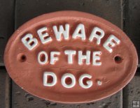 Hand Painted - Plaque Beware Of The Dog Oval Small