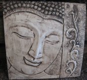 Hand Painted - Plaque Buddha Thai Face Square Right Side